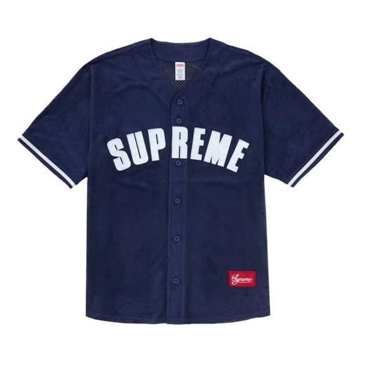 Supreme Ultrasuede Mesh Baseball Jersey (Blue/Black/Grey)